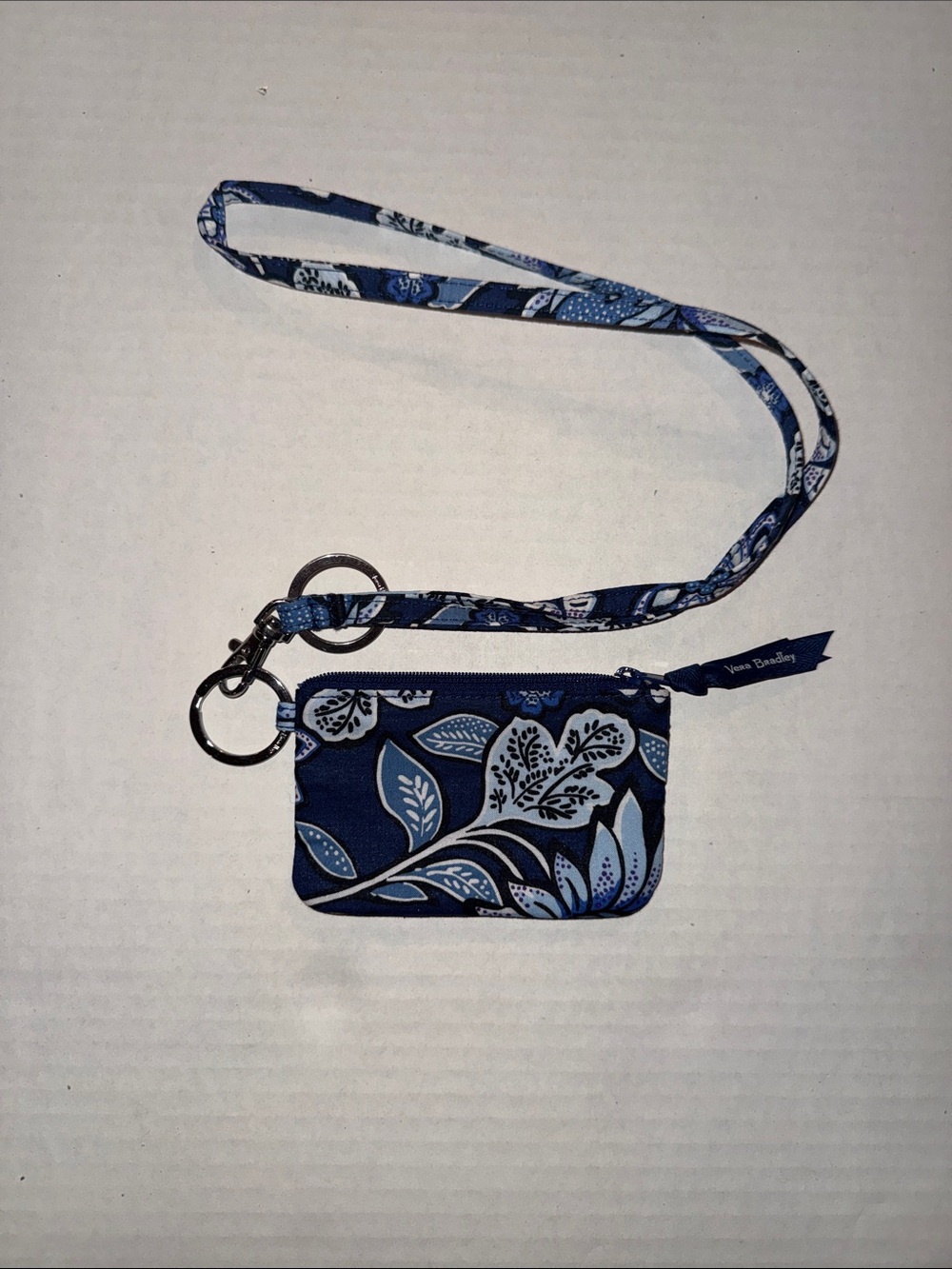 Vera Bradley Navy and Light Blue Floral Lanyard ID Pouch